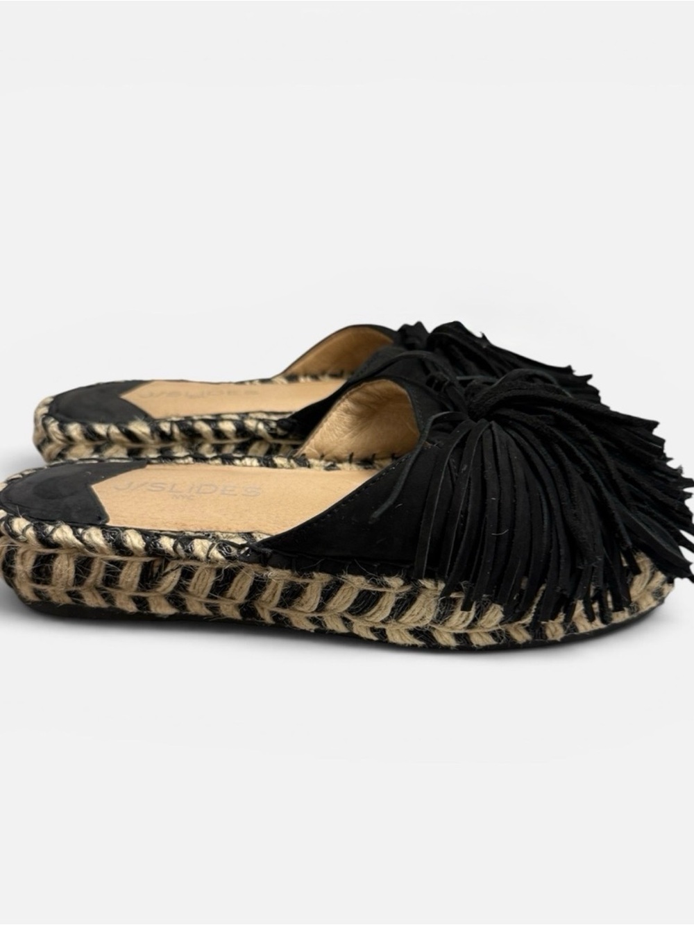 J/Slides Ruby Suede Fringe Espadrille Platform Slides Size 7 Festival